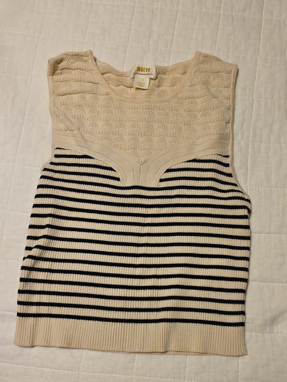 Maeve Cream and Black Striped Knit Tank